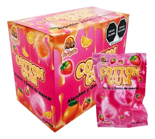 Algodón De Azucar Con Chicle | Sabor Fresa | Caja 12 Pzas
