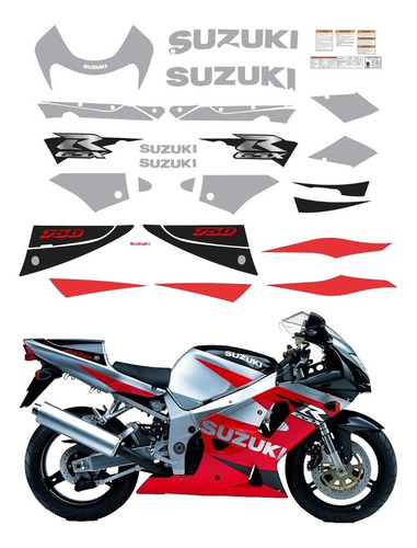Kit Adesivos Emblemas Suzuki Srad Gsxr 750 Gsx 750r 2001 Vermelha, Prata E Preta Ca-00607