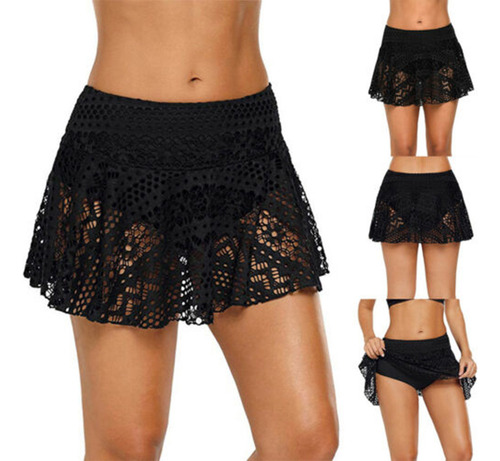 Traje De Baño De Encaje Con Falda De Ganchillo Para Mujer, P