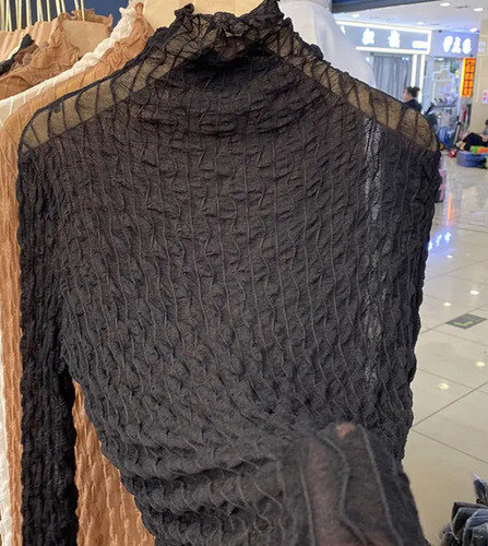 Camisetas Cuello Alto Para Mujer Tops Encaje Malla Ajustada