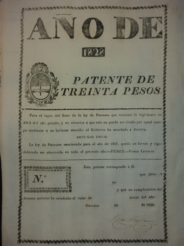 Documento 1828 Villa De Durazno Firma Pedro Lenguas Patente 