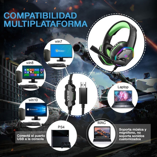 Imagen 5 de 10 de Auriculares Gamer Headset Eksa E1000 Rgb Usb Multiplataforma