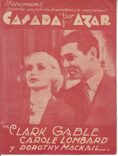 Antiguo Programa Cine Carole Lombard Clark Gable No Man Raro