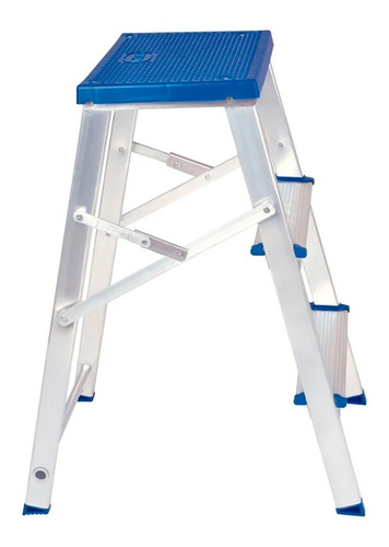 Imagen 2 de 9 de Banqueta Plegable De Aluminio Mor 5107 Base Y Escalones Antideslizante, Amplia Plataforma Trabas De Seguridad, Reforzada