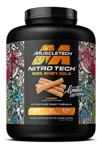 Whey Protein Nitro Tech 100% Gold Muscletech, 5 libras/2,27 kg, sabor a churros