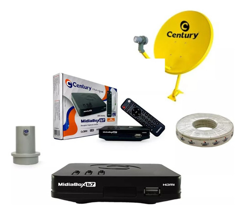 Combo Century Kit Completo Com Receptor Midiabox B7 Com Midia E Radio Fm 5g Antena Parabolica De Chapa Amarela Compacta Star One C2 Sat Hd Hdmi Regional Grava E Agenda Programação Com Selo Anatel