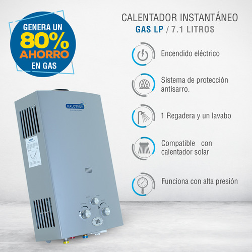 Calentador Instantaneo Gas Lp 7 Lts 1.5 Servicios Kalotron Gris Oscuro Glp