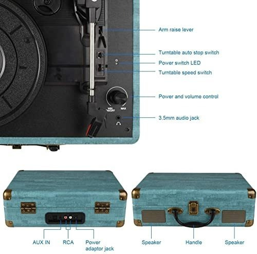 Tocadiscos De Vinilo De 3 Velocidades Con Tocadiscos Incorpo