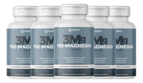 Kit 5x Tri-magnésio 500mg 60 Cps Melfort A