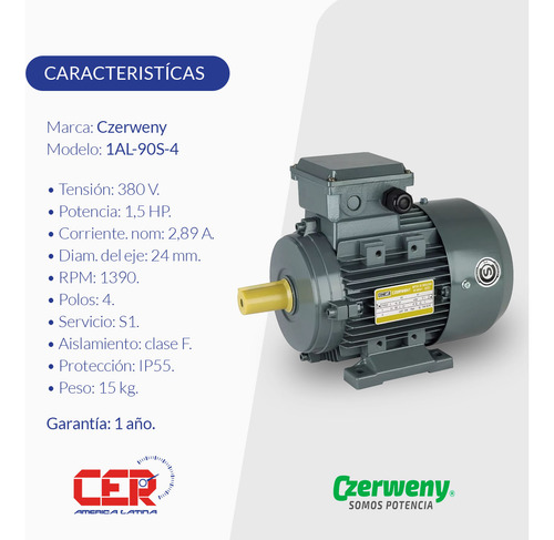 Motor Trifasico Czerweny 1,5 Hp 1500 Rpm 1al-90s-4 380v