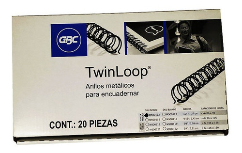 Arillo Metálico Acco Twin Loop Negro 20 Pzs De 1/2 