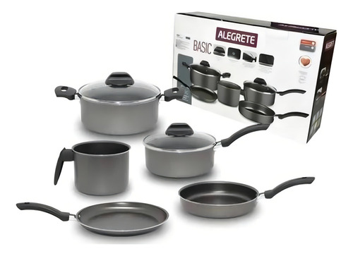 Conjunto Jogo De Panelas 5 Peças Antiaderente Basic Alegrete Cor Cinza