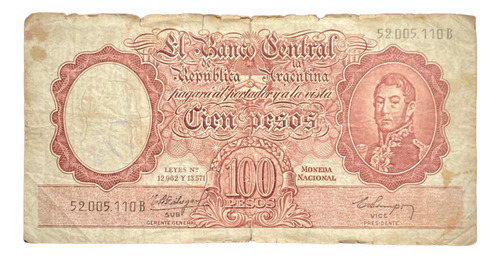 Billete 100 Pesos M$n Argentina 1959 Bottero 2054 Serie B
