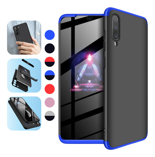 Funda Para Galaxy A50 Con Mica Varios Modelos Antigolpes Azul-negro Gkk 360 Sin Mica