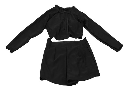 Traje De Baño Negro De Manga Larga Separates Para Mujer, Cin