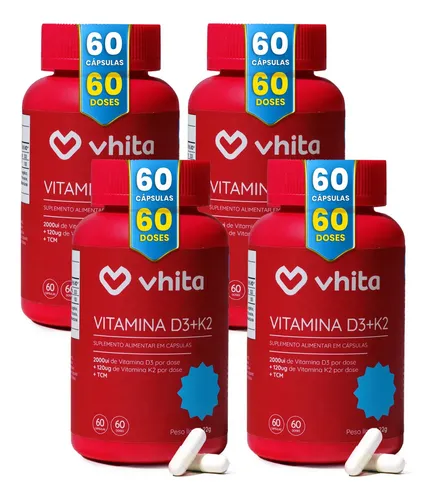 Vitamina D3 K2 Vhita 60 Cáps ( 2 Meses Cada Pote) - 4 Potes