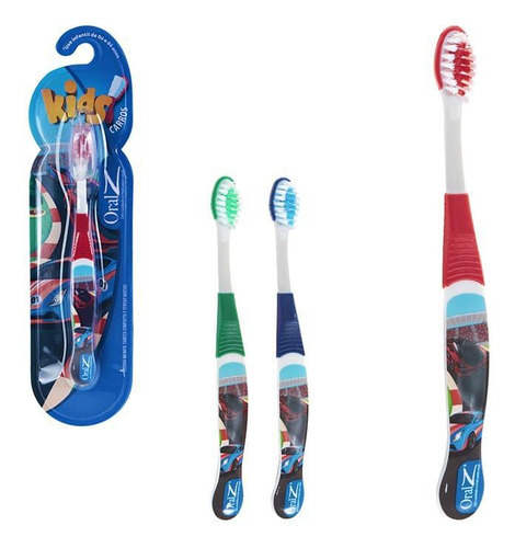 Kit 3 Escovas Dental Infantil Carros Com Capa Protetora