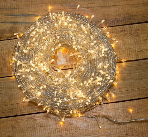 Imagen 2 de 6 de Serie 500 Luces Led 50 Mts Luz Ambar Fija Cable Transparente