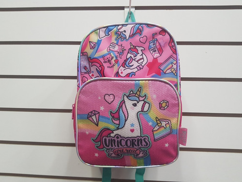 Mochila Unicornio Con Bolsillo Y Brillo Chica