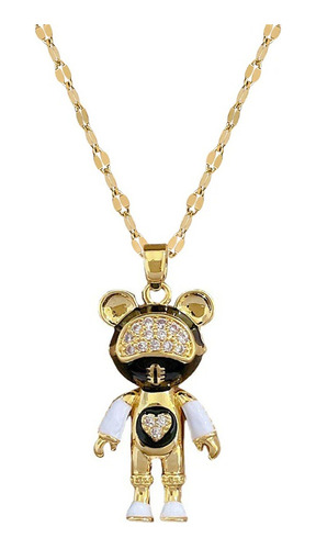 Collar Oso Osito Robot - Acero Inoxidable Bañado En Oro 18k