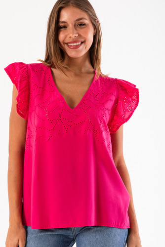 Blusa Broderie Escote V Mia