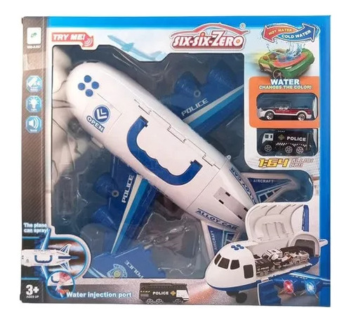 Avion Policia Con Luz Y Sonido + 2 Autos Cksur0651 Color Blanco