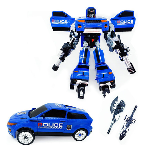 Auto Robot Transformable Se Convierte En Auto +2 Armas 12655 Azul