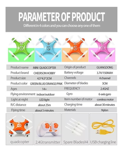 Helicóptero Cuadricóptero Led Cx-10 Mini Drone 2.4g De 6 Eje