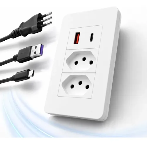 Tomada Dupla 10a Com Usb E Usb-c Bivolt 4 Em 1 Branca - Contaty