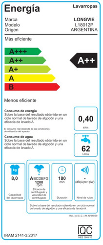 Imagen 8 de 8 de Lavarropas Longvie L18012p 8kg 1200rpm