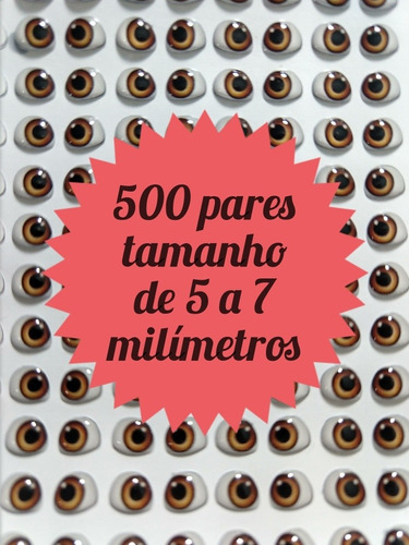 Olhos Adesivos Resinados 500 Pares  P E Pp 