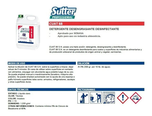 Sutter Cuat 88 Sn X 5l - Desinfectante Detergente