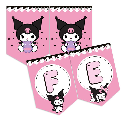 Kit Imprimible Banderín Feliz Cumple Kuromi #1 Rosa