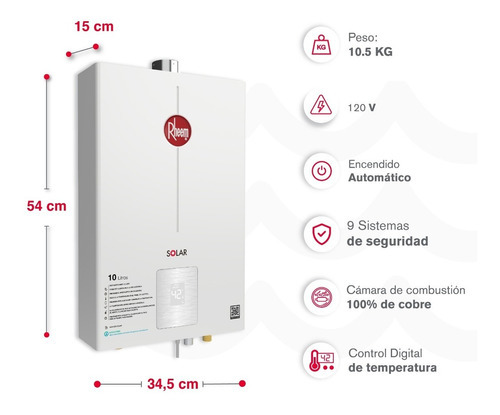 Calentador De Agua 10lt Gas Propano Tiro Forzado Dig Rheem Color Blanco Tipo De Gas Glp 120v