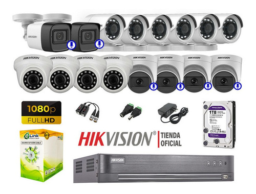 Kit 16 Cámaras Seguridad Hikvision Full Hd | 6 Camaras Audio