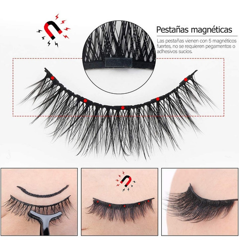 Imagen 5 de 7 de Kit De 6 Pestañas Magnéticas Postizas Y Delineador Líquido