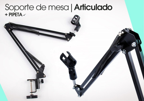 Imagen 3 de 10 de Soporte Microfono Mesa Pie Brazo Articulad + Filtro Anti Pop