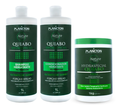 Kit Quiabo Plancton Shampoo Condicionador Máscara 1kg