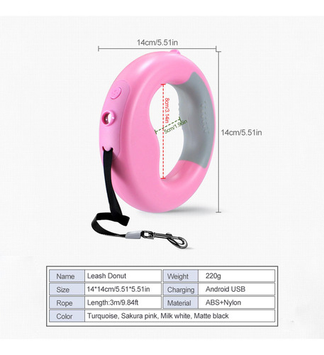 Correa Retráctil Automática Para Perros Con Rosado
