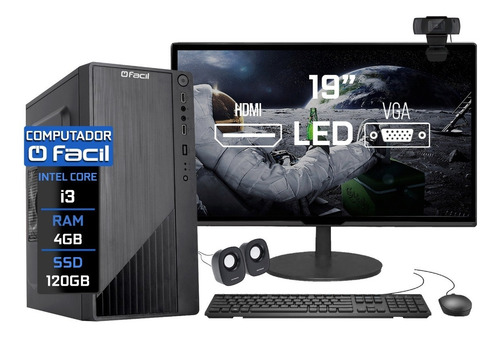 Imagem 1 de 6 de Pc Completo Facil Intel I3 4gb Ssd 120gb Webcam Caixa De Som