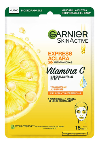 Garnier Skin Active, Mascarilla Facial En Tela, 28 G