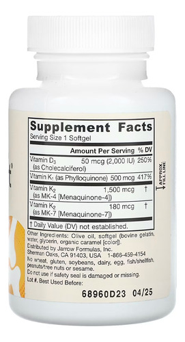 Jarrow Formulas K-Right Complexo Vitamina K Jarrow 60 Softgels
