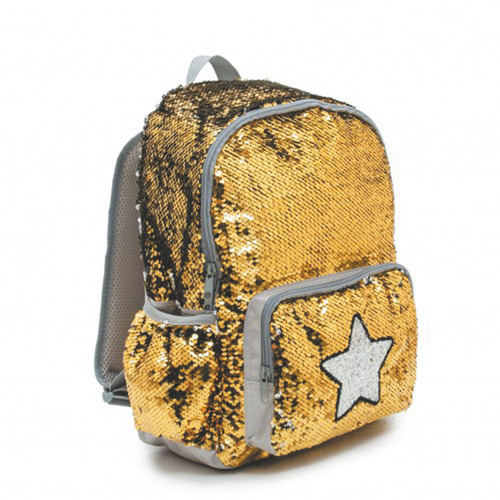 Mochila Escolar Lentejuelas Reversible Dorado/plateado