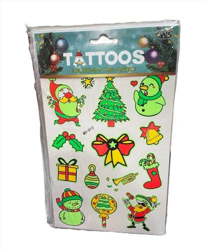 Tattoos Temporales Diseño Navidad Infantil Brillan Oscuridad