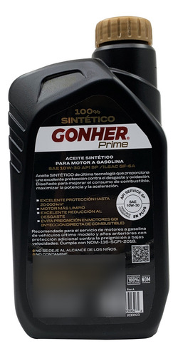 Aceite Sintetico 10w30 Gonher Prime 946 Ml