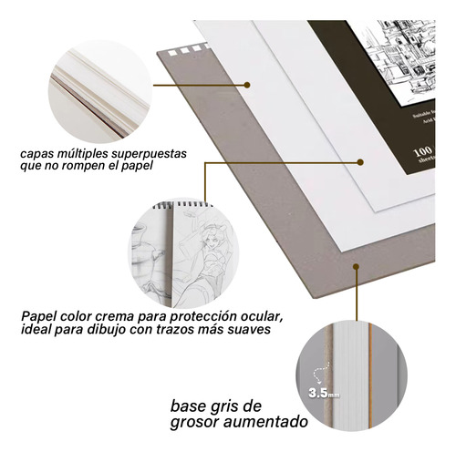 Cuaderno A4+ De Boceto Y Dibujo 400 Páginas Blank Sketchbook Color Gris Y Marrón