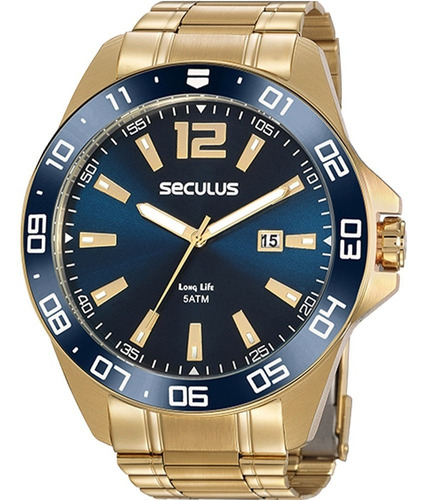 Relógio Masculino Seculus Dourado Long Life 20809gpsvda2