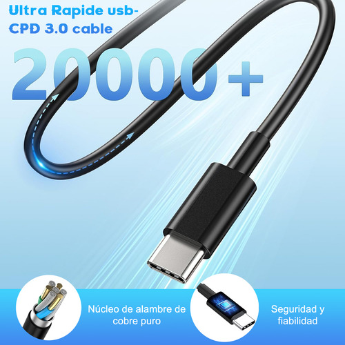 Gytuiv 2pcs 3boca Cargador Tipo C+2pcs 1m Para Cable De Carga Samsung 65w Carga Rápida Para Samsung A55 Para Galaxy S24 Ultra/s24+/s24+/s23 Ultra/s23+/s22 Ultra/s22 A55/a54/a53/a52/a35/a34/a33 Negro
