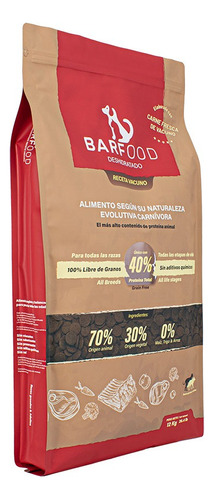 Alimento Barfood DESHIDRATADO Deshidratado Vacuno Razas Grandes y Medianas 12Kg para perro todas las edades de raza cualquier tamaño sabor carne de vacuno en bolsa de 12kg