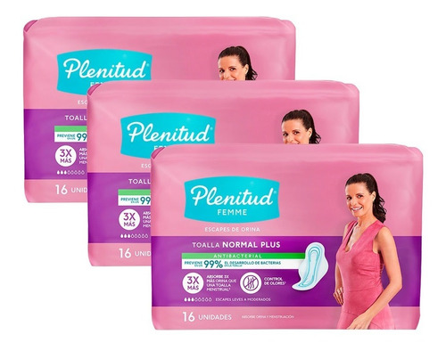 Imagen 2 de 2 de Plenitud Toalla Normal Plus Femme X 16 Unidades Pack X 3